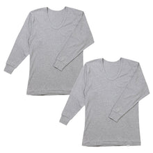 画像をギャラリービューアに読み込む, 2枚組 綿100% メンズ インナー 保温 あったか 肌着 長袖 tシャツ U首 厚地 M L LL あったかインナー 遠赤外線 下着 インナーシャツ 綿 コットン 無地 秋 冬 30代 40代 50代 60代