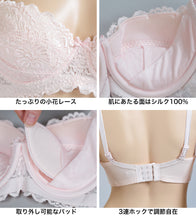 画像をギャラリービューアに読み込む, ブラジャー 肌側 シルク100% ワイヤー入り レース M L LL レディース 女性 下着 インナー シルク 絹 3/4カップ A70 A75 A80 B70 B75 B80 C70 C75 C80 D80 E80 快適 蒸れにくい 肌に優しい 天然素材 春夏 秋冬 オールシーズン (送料無料)