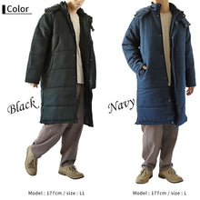 画像をギャラリービューアに読み込む, ベンチコート メンズ ロング 無地 撥水 防寒 防風 アウトドア 大きいサイズ 大人用 M~3L 男女兼用 レディース ロングコート コード フード付き 観戦 スポーツ観戦 中綿 防寒着 軽い 軽量  暖かい ゆったり シンプル おしゃれ コーデ アウター  (送料無料)