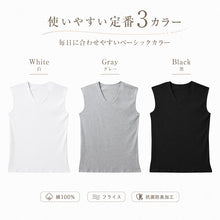 画像をギャラリービューアに読み込む, インナー メンズ ノースリーブ 綿100% vネック tシャツ 大きいサイズ 3L~4L スリーブレス 下着 肌着 綿100 コットン 男性 紳士 インナーシャツ 抗菌 防臭 3L 4L 白 黒 無地 V首