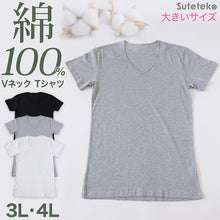 画像をギャラリービューアに読み込む, メンズ 綿100% Vネック インナー tシャツ 半袖 大きいサイズ 3L・4L 下着 男性 紳士 肌着 インナーシャツ 薄手 抗菌 防臭 3l 4l 白 黒 グレー V首