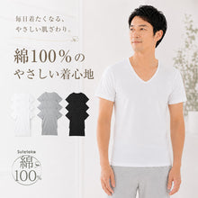 画像をギャラリービューアに読み込む, メンズ 綿100% VネックTシャツ インナーシャツ 半袖 大きいサイズ 3枚セット 3L 4L 下着 男性 紳士 肌着 インナー 薄手 抗菌 防臭 白 黒 グレー V首 コットン スーツ下 ビジネス ビジネスインナー オールシーズン 3枚組 まとめ売り