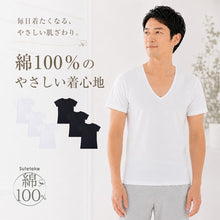 画像をギャラリービューアに読み込む, 綿100% メンズ インナーシャツ 深めVネック 半袖 Tシャツ 3枚セット S M L LL 下着 肌着 V首 インナー 抗菌 防臭 におい 見えない 無地 コットン 男性 紳士 男子 コットン100 綿100 COTTON 100% スーツ下 ビジネス 3枚組 まとめ売り