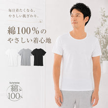 画像をギャラリービューアに読み込む, インナー メンズ 綿100% tシャツ 半袖 クルーネック S~LL インナーシャツ 丸首 男性 肌着 薄手 抗菌 防臭 臭い M L LL 白 黒 グレー 紳士
