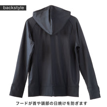 画像をギャラリービューアに読み込む, ラッシュガード 長袖 レディース パーカー フード付き 指あき uvカット 無地 黒 上着 S~4L 紫外線対策 体型カバー 水着 ママ 大きいサイズ 日焼け スポーツ 海 大人 30代 40代 50代