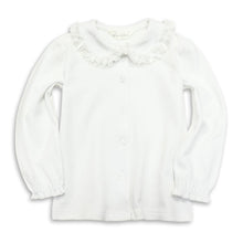 画像をギャラリービューアに読み込む, 女の子 長袖 ブラウス キッズ 丸襟 シャツ フリル スクール 綿100% 90cm~130cm 小学校 小学生 制服 スクールシャツ 幼稚園 ニットブラウス 子供 刺繍 リボン 通学 女児 保育園 園児 学生服 学生