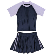 画像をギャラリービューアに読み込む, スクール水着 セパレート 女の子 スカート 半袖 120cm~170cm 学校 水着 上下セット 女子 小学生 セットアップ 子供 キッズ 紫外線対策 UVカット プール スイムウェア 中学生 大きいサイズ ラベンダー サックス (送料無料) (在庫限り)