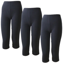 画像をギャラリービューアに読み込む, 綿混レディーススパッツ 7分丈 3枚セット S~LL 女性用 婦人 レギンス オーバーパンツ 下穿き 無地 ブラック 黒 綿混 インナーパンツ 七分丈 ひざ下丈