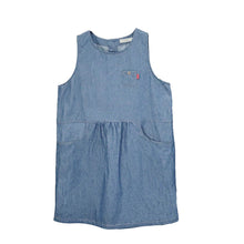 画像をギャラリービューアに読み込む, エプロン レディース シンプル 無地 ラン型 デニム ストライプ 綿混 90cm 丈夫 キッチン 婦人 おしゃれ ガーデニング 保育士 (在庫限り)