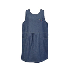 画像をギャラリービューアに読み込む, エプロン レディース シンプル 無地 ラン型 デニム ストライプ 綿混 90cm 丈夫 キッチン 婦人 おしゃれ ガーデニング 保育士 (在庫限り)