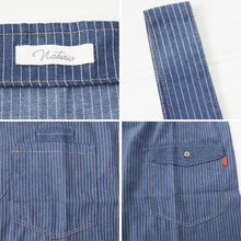 画像をギャラリービューアに読み込む, エプロン 男女兼用 デニム シンプル 無地 ストライプ 綿混 85cm 丈夫 キッチン 婦人 紳士 おしゃれ ガーデニング 保育士 調理実習 中学生 高校生