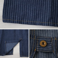 画像をギャラリービューアに読み込む, エプロン 男女兼用 デニム シンプル 無地 ストライプ 綿混 85cm 丈夫 キッチン 婦人 紳士 おしゃれ ガーデニング 保育士 調理実習 中学生 高校生
