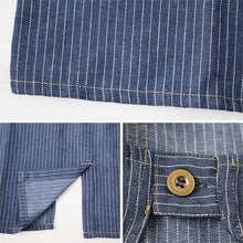 画像をギャラリービューアに読み込む, エプロン 男女兼用 デニム シンプル 無地 ストライプ 綿混 85cm 丈夫 キッチン 婦人 紳士 おしゃれ ガーデニング 保育士 調理実習 中学生 高校生