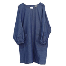 画像をギャラリービューアに読み込む, エプロン 割烹着 レディース デニム 長袖 シンプル 無地 ストライプ 綿混 90cm ストライプ 女性 シンプル 無地 可愛い かっぽう着 割烹 着 かっぽうぎ