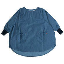画像をギャラリービューアに読み込む, スモック 大人 かぶるだけ デニム 割烹着 エプロン 長袖 シンプル 無地 ストライプ 綿混 82cm スモック ワンピース ポケットあり 女性用 婦人用 家庭菜園 炊事 水屋 料理 キッチン用品 家事 母の日 お母さん 丈夫 キッチン (在庫限り)