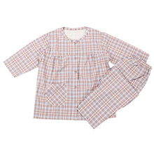 画像をギャラリービューアに読み込む, パジャマ レディース 6分丈 綿100 春夏 夏用 かわいい 涼しい 7分袖 婦人 前開き 部屋着 M L 長ズボン 丸首 女性 薄い 綿 寝巻 肌に優しい ルームウェア チェック ストライプ (在庫限り)
