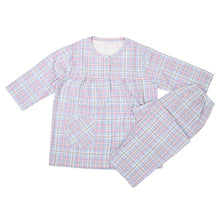 画像をギャラリービューアに読み込む, パジャマ レディース 6分丈 綿100 春夏 夏用 かわいい 涼しい 7分袖 婦人 前開き 部屋着 M L 長ズボン 丸首 女性 薄い 綿 寝巻 肌に優しい ルームウェア チェック ストライプ (在庫限り)