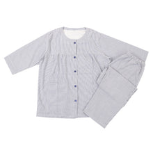 画像をギャラリービューアに読み込む, パジャマ レディース 6分丈 綿100 春夏 夏用 かわいい 涼しい 7分袖 婦人 前開き 部屋着 M L 長ズボン 丸首 女性 薄い 綿 寝巻 肌に優しい ルームウェア チェック ストライプ (在庫限り)
