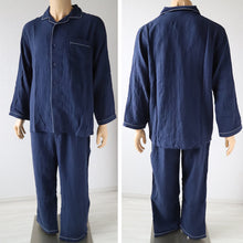 画像をギャラリービューアに読み込む, パジャマ メンズ ガーゼ 綿100 春夏 夏用 シンプル 涼しい 長袖 紳士 前開き 部屋着 M L 長ズボン 男性 薄い 綿 寝巻 ルームウェア プレゼント