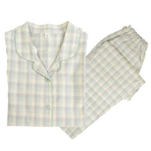 画像をギャラリービューアに読み込む, パジャマ レディース 綿100 長袖 婦人 先染め M・L チェック ストライプ 長ズボン 女性 綿 寝巻 肌に優しい ルームウェア 部屋着 (在庫限り)
