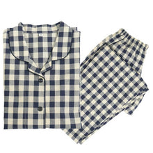 画像をギャラリービューアに読み込む, パジャマ レディース 綿100 長袖 婦人 先染め M・L チェック ストライプ 長ズボン 女性 綿 寝巻 肌に優しい ルームウェア 部屋着 (在庫限り)