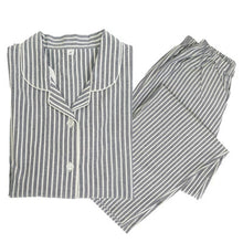 画像をギャラリービューアに読み込む, パジャマ レディース 綿100 長袖 婦人 先染め M・L チェック ストライプ 長ズボン 女性 綿 寝巻 肌に優しい ルームウェア 部屋着 (在庫限り)