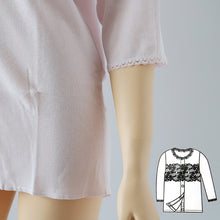 画像をギャラリービューアに読み込む, ワンタッチ 介護 肌着 前開き マジックテープ レディース M~LL 7分袖 レース 前あき肌着 入院 寝巻き インナー 介護シャツ ピンク m l ll