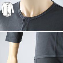 画像をギャラリービューアに読み込む, ワンタッチ 介護 前開き インナー マジックテープ メンズ M~LL 8分袖 前あき 入院 寝巻き 介護シャツ あったか 暖かい 発熱 吸湿発熱 ブラック m l ll