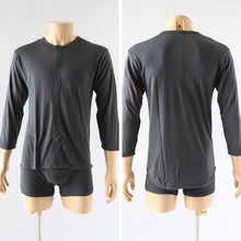 画像をギャラリービューアに読み込む, ワンタッチ 介護 前開き インナー マジックテープ メンズ M~LL 8分袖 前あき 入院 寝巻き 介護シャツ あったか 暖かい 発熱 吸湿発熱 ブラック m l ll