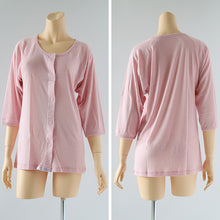 画像をギャラリービューアに読み込む, ワンタッチ 介護 肌着 前開き マジックテープ レディース M~LL 7分袖 ラグラン袖 前あき肌着 インナー 院 寝巻き 介護シャツ ピンク m l ll