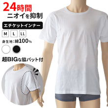 画像をギャラリービューアに読み込む, 脇汗 インナー メンズ 半袖 綿100 シャツ M~LL 脇汗パッド 汗染み防止 汗じみ防止 汗取り 肌着 下着 大きいサイズ m l ll (在庫限り)