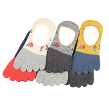 画像をギャラリービューアに読み込む, レディース フットカバー 5本指 カバーソックス 6足組 23-25cm 5本指 靴下 五本指 ソックス 綿混 五本指靴下 くつ下 くつした 柄 かわいい (在庫限り)