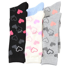 画像をギャラリービューアに読み込む, ガールズ キッズ ハイソックス ハート 靴下 6足組 16-18cm~22-24cm (ハイソックス  靴下 ひざ下丈 ジュニアソックス ロング丈 綿混 くつ下 くつした) (在庫限り)