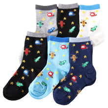 画像をギャラリービューアに読み込む, 靴下 キッズ ソックス 子供 ジュニア 男の子 女の子 日本製 クルー 6足  16-21cm (丈夫 男子 女子 迷彩 恐竜 ボーダー パンダ ネコ 電車 消防車 水玉) (在庫限り)
