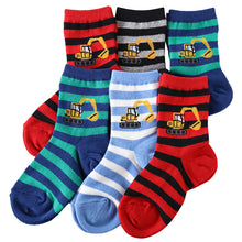 画像をギャラリービューアに読み込む, 靴下 キッズ ソックス 子供 ジュニア 男の子 女の子 日本製 クルー 6足  16-21cm (丈夫 男子 女子 迷彩 恐竜 ボーダー パンダ ネコ 電車 消防車 水玉) (在庫限り)