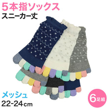 画像をギャラリービューアに読み込む, レディース 5本指ソックス 5本指靴下 スニーカーソックス 6足組 22-24cm 靴下 五本指 5本指 メッシュ 春夏 婦人 スニーカー丈 綿混 くつ下 くつした (在庫限り)