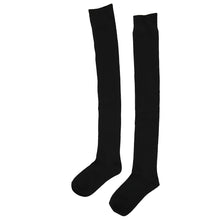 画像をギャラリービューアに読み込む, レディース オーバーニーソックス 黒 ブラック 無地 綿混 23-25cm ( 学生 スクールソックス 女子 膝上 ひざ上 ニーハイ コスプレ ハイソックス 長め 制服 ) (在庫限り)