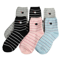 画像をギャラリービューアに読み込む, 【 お得 】レディース ショートソックス 6足組 22-24cm (女性 靴下 ソックス くつ下 くつした 柄 猫 ボーダー) (在庫限り)