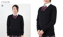 画像をギャラリービューアに読み込む, スクールセーター 綿混 学生 制服 ニット コットン 女子 男子 S~3L スクールニット V首 vネック 中学生 高校生 春 秋 (送料無料) (取寄せ)