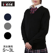 画像をギャラリービューアに読み込む, スクールセーター ウール混 薄手 女子 男子 冬 ニット 学生 制服 S~3L 暖かい スクール vネック V首 静電気防止 毛玉 中学生 高校生 レディース 防寒 あったか (送料無料) (取寄せ)