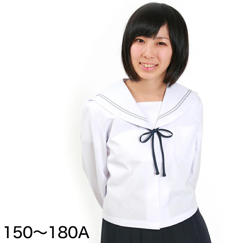 Tiara セーラー服 夏用 長袖 制服 女子 グレー2本ライン 150cmA
