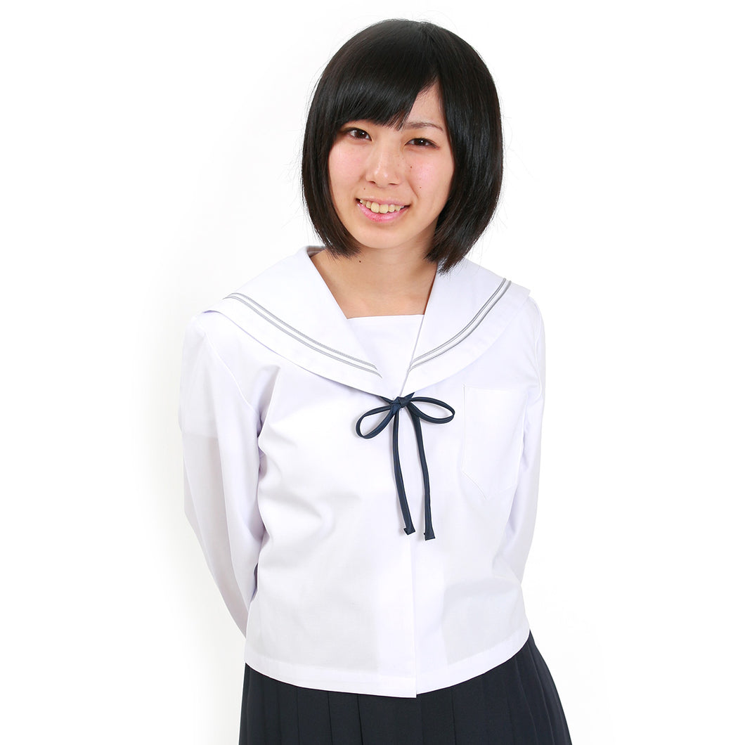 Tiara グレー2本ライン女子夏用長袖セーラー服 150cmA～180cmA (夏服 制服 学生服 長袖 白 中学校 中学生 高校生) (送料無料) (取寄せ)