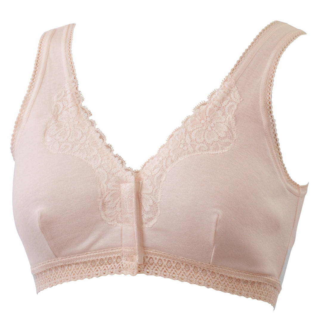 綿100% ブラジャー フロントホック ノンワイヤー M～3L (前開き ブラ 前あき ノンワイヤーブラ 下着 レディース コットン インナー 大きいサイズ ハーフトップ)