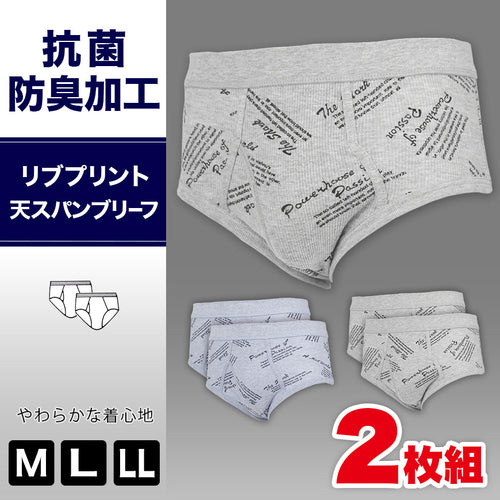 抗菌防臭加工 リブプリント天スパンブリーフ 2枚組 (M～LL)(綿100% メンズ 男性 紳士 下着 肌着 インナー オールシーズン ベーシック)三和 (在庫限り)