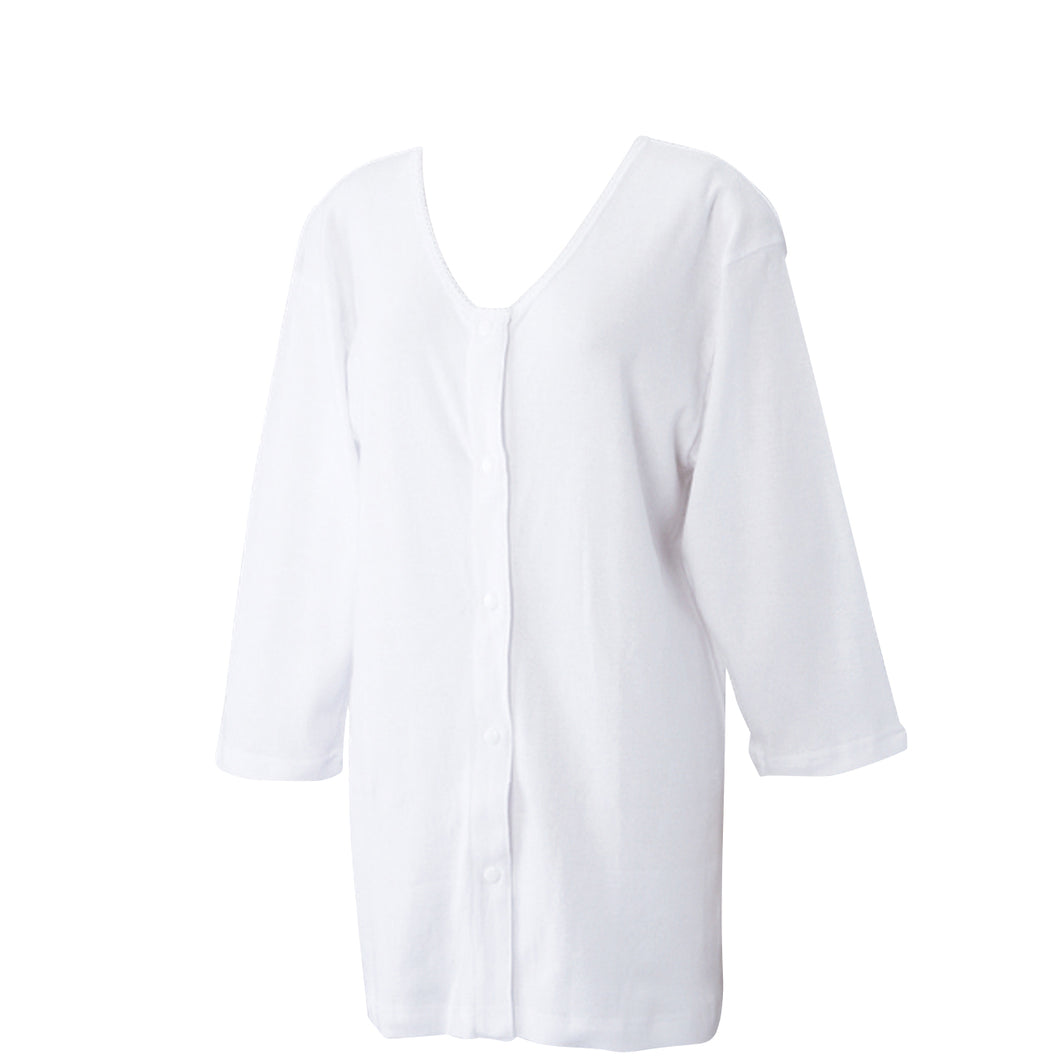 前開きシャツ 婦人 介護 7分袖 下着 インナー 5L (綿100% プラスチックホック式 ワンタッチ肌着 シャツ レディース 女性 大きいサイズ) (在庫限り)