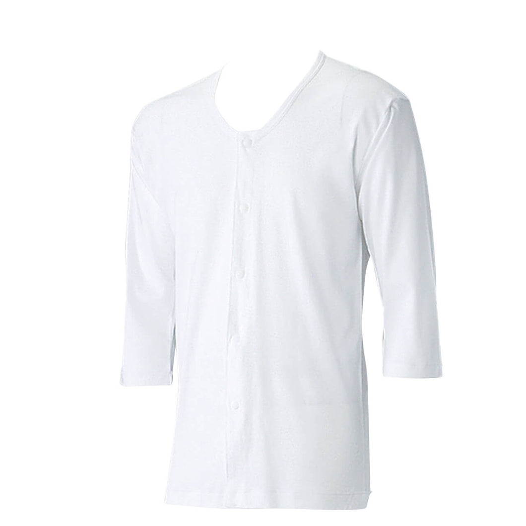 ワンタッチ肌着 プラスチックホック式7分袖前開きシャツ 2枚組 M～LL (M L LL 綿100% プラスチックホック式 ワンタッチ肌着 シャツ メンズ 男性) (在庫限り)