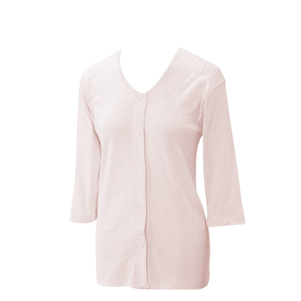 ワンタッチ肌着 婦人用 マジックテープ式7分袖前開きシャツ 2枚組 S～LL (S M L LL 綿100% マジックテープ式 ワンタッチ肌着 シャツ レディース 女性 ピンク) (在庫限り)