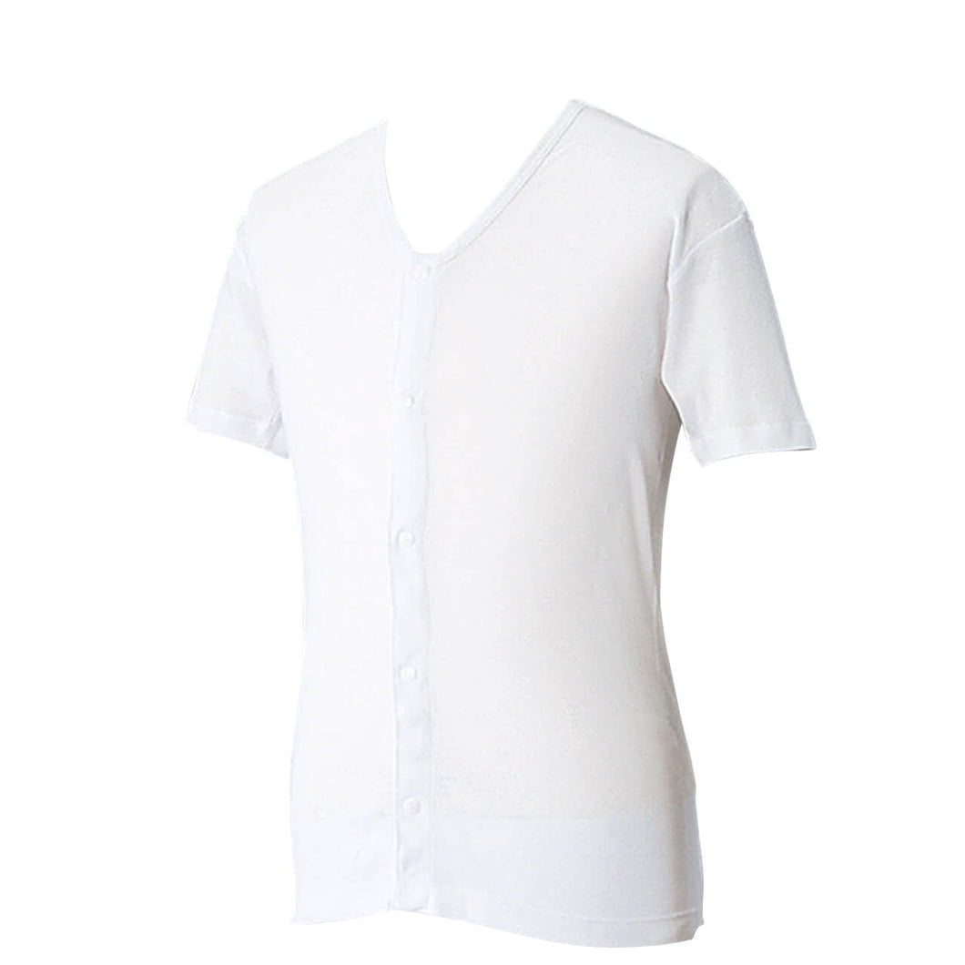 ワンタッチ肌着 紳士用プラスチックホック式半袖前開きシャツ 2枚組 M～LL (プラスチックホック ボタン 前あき 下着 入院 ワンタッチ肌着 インナー 男性 紳士) (在庫限り)