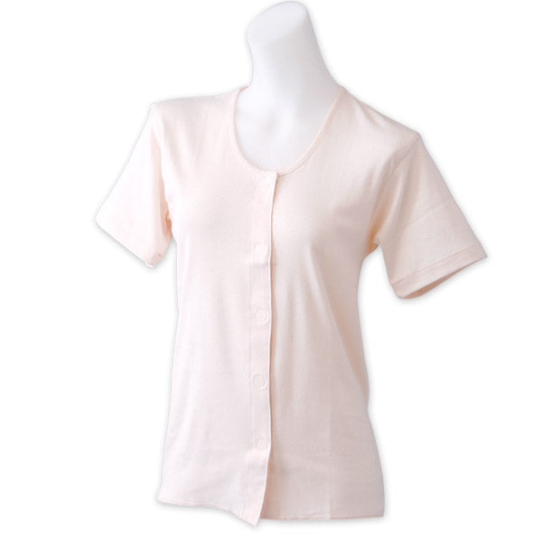 ワンタッチ肌着 婦人用マジックテープ式3分袖前開きシャツ 2枚組 S～LL (マジックテープ ボタン 前あき 下着 入院 ワンタッチ肌着 インナー 女性 婦人) (在庫限り)