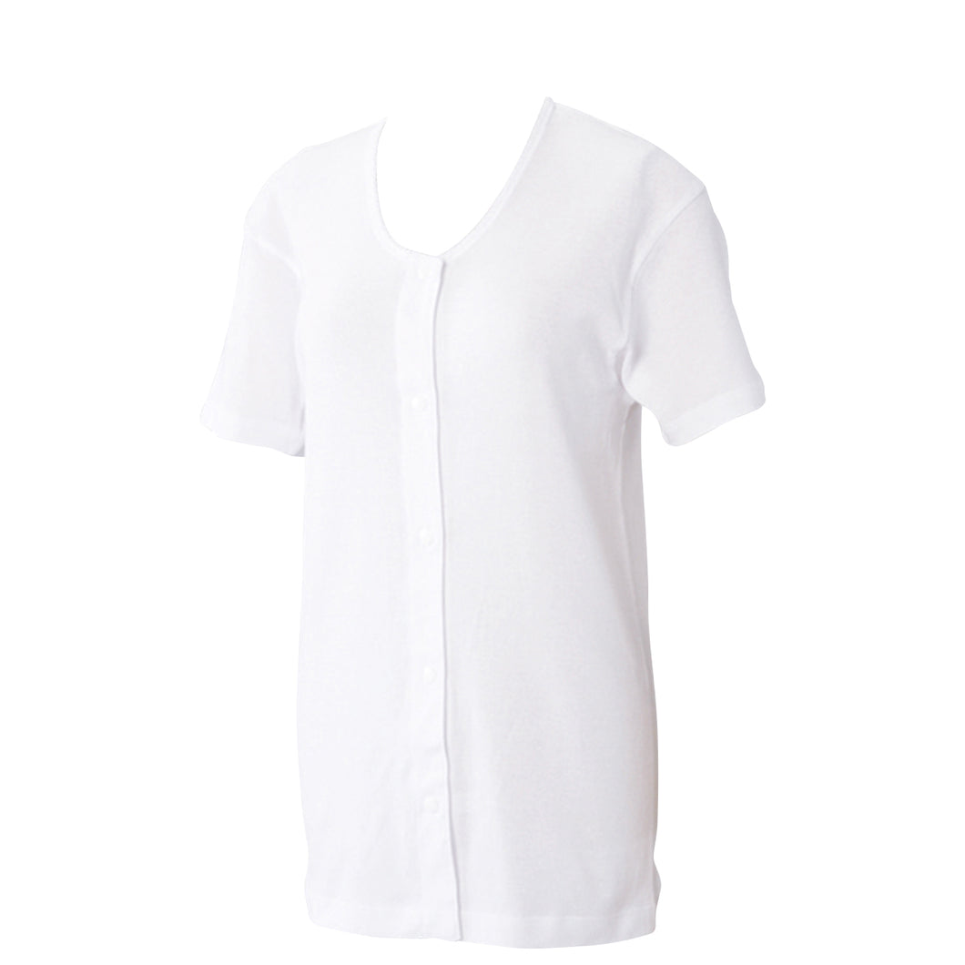 前開きシャツ 婦人 介護 下着 半袖 インナー 3L 2枚組(綿100% プラスチックホック式 ワンタッチ肌着 シャツ レディース 女性 大きいサイズ) (在庫限り)